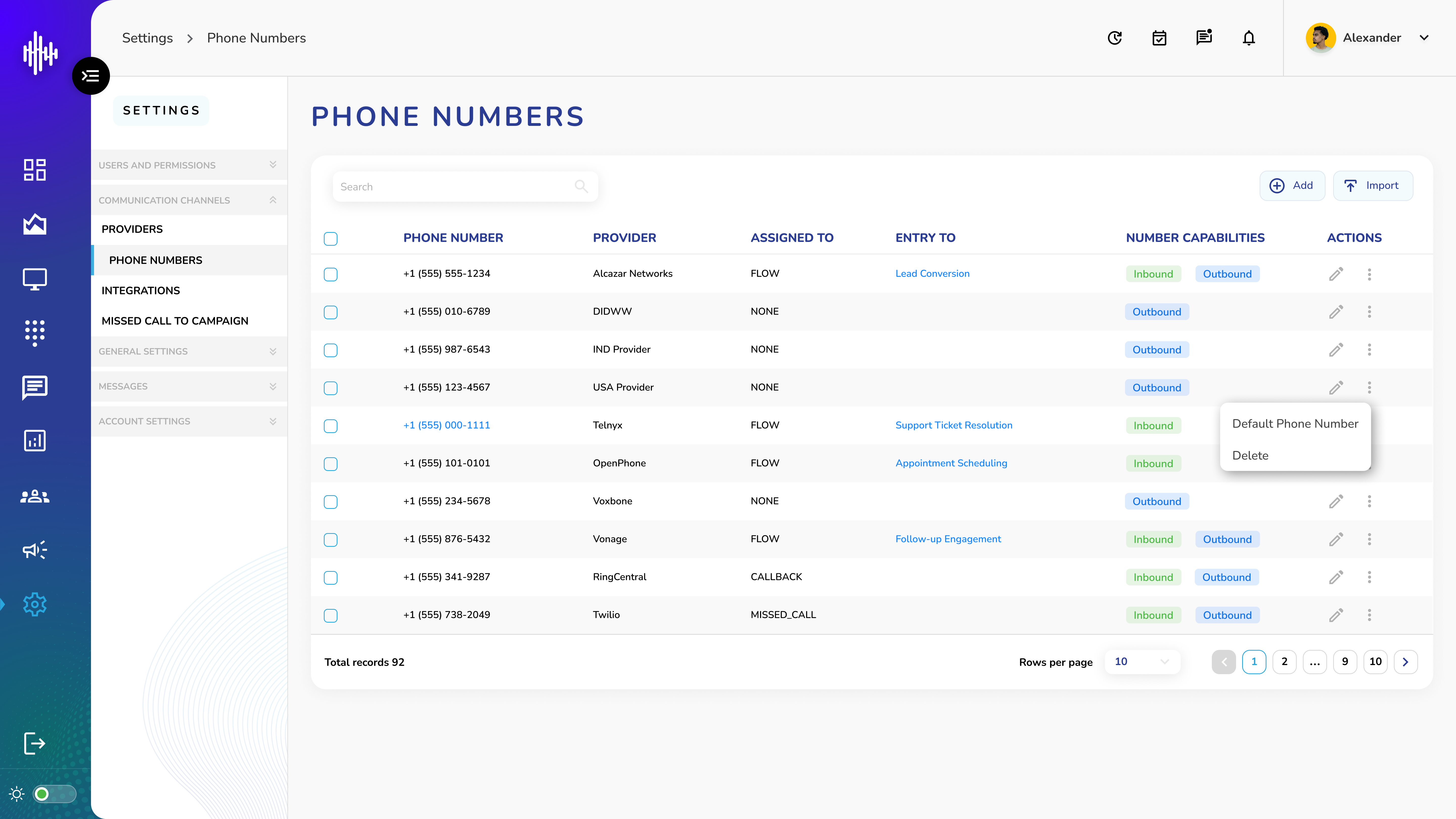 Phone Number Listing